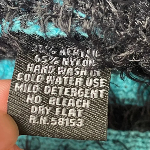 Anthropologie Raga Fuzzy Eyelash Knit Open Front Cardigan OS Blue Black Red Cozy - Picture 14 of 14